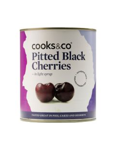 C0213 Cooks & Co Pitted Black Cherries in Light Syrup In A Tin