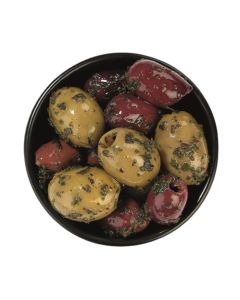 C04969 Silver And Green Mixed Pitted Olives with Herbes de Provence