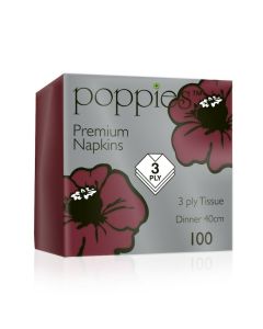 C0015B Poppies 40cm 3ply Bordeaux Napkins