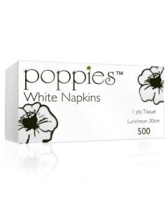 C0025 Poppies 30cm 1ply White Luncheon Napkins