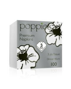 C0010 Poppies 40cm 3ply White Napkins