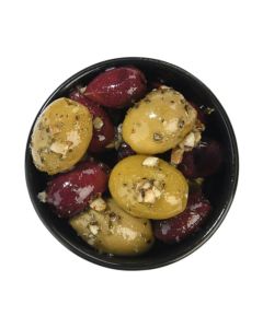 C04961 Silver And Green Mixed Pitted Olives with Rosemary & Garlic