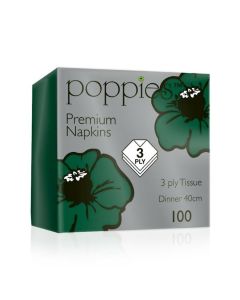 C0017 Poppies 40cm 3ply Forest Green Napkins