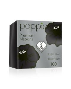C00353 Poppies 40cm 3ply Black Napkins