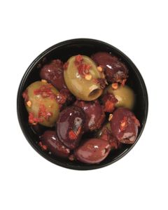C04960 Silver And Green Mixed Pitted Olives with Paprika Chilli