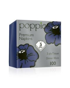 C0014 Poppies 40cm 3ply Navy Blue Napkins