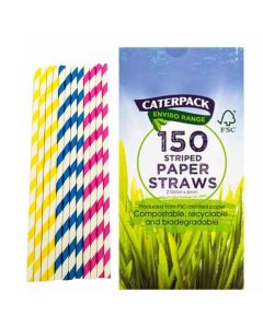 C36516 RY Caterpack Enviro Striped Paper Straws 21cm